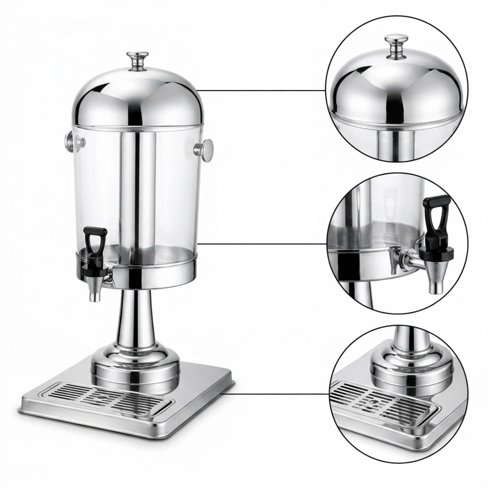 predolo Dispensador Bebidas 8 L Transparente Jarra Dispensadora con Grifo Cilíndrico, Array, Dorado, Cabeza Única 8L