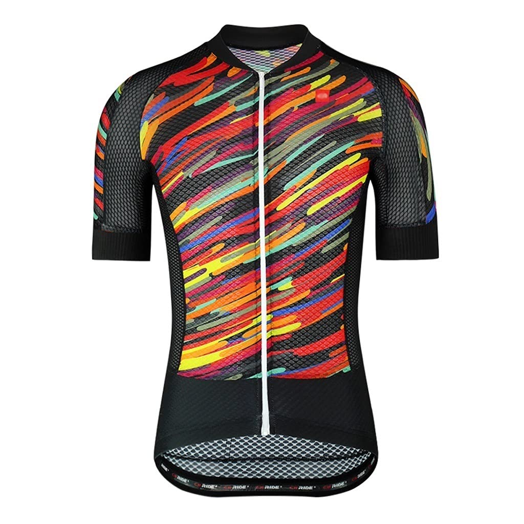 Męska odzież kolarska Kolor Paski Siatka Szybki Suche Lato MTB Jazda na rowerze Jersey dla Mężczyzn Krótki Rękaw Odzież Odzież rowerowa Oddychająca Męskie koszulki kolarskie(XL)