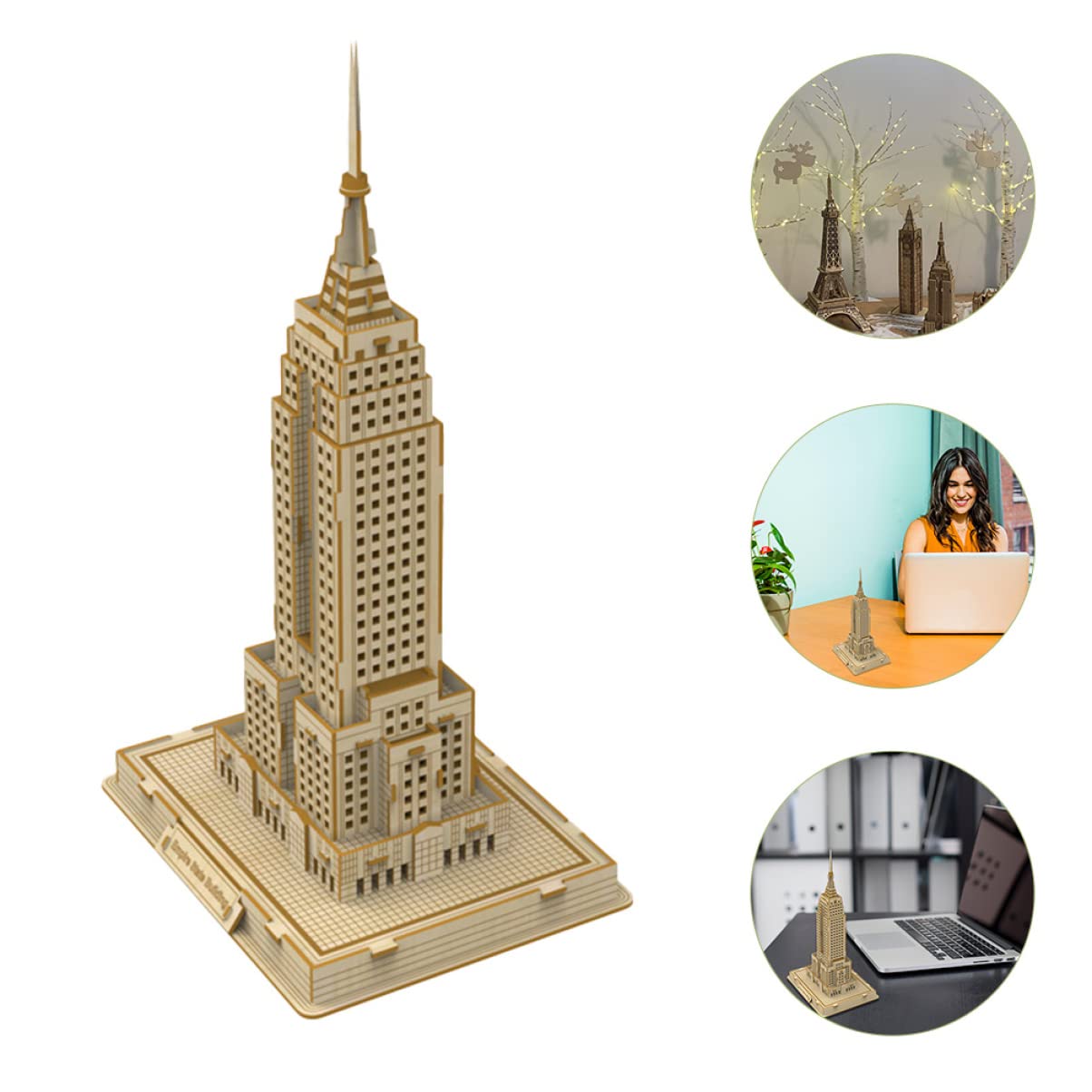 Puzzle Éducatif 3D en Bois Modèle De Gratte-Ciel Célèbre pour Garçon Et Filles Et Adolescents, Bois Naturel, Modèle à Assembler Soi-même, Jeu Éducatif Et Décoration Intérieure