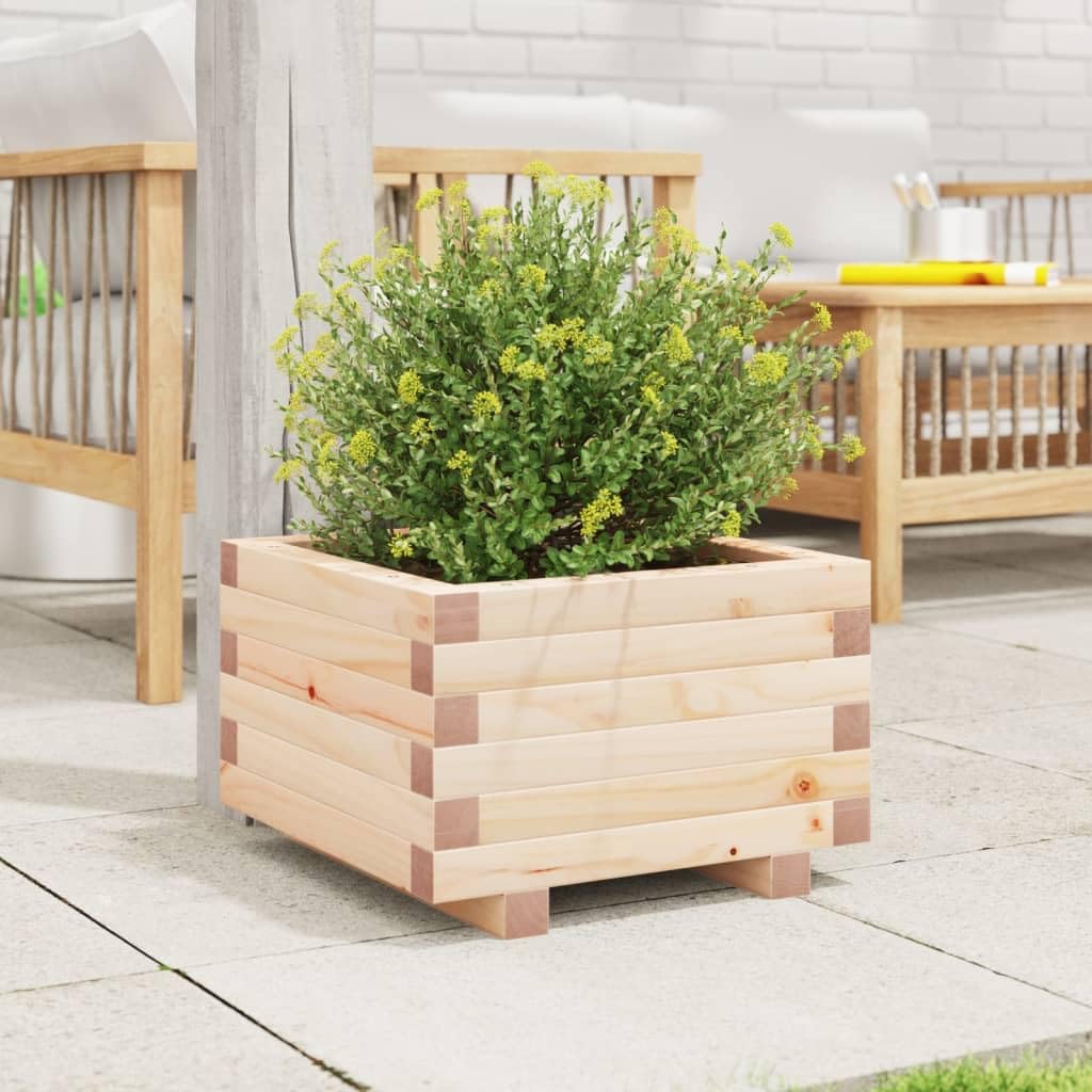 Jardinera de jardín de madera maciza de pino, 40 x 40 x 26,5 cm, para plantas, flores y hierbas aromáticas, marco robusto y estable, decoración rústica para huerto y balcón
