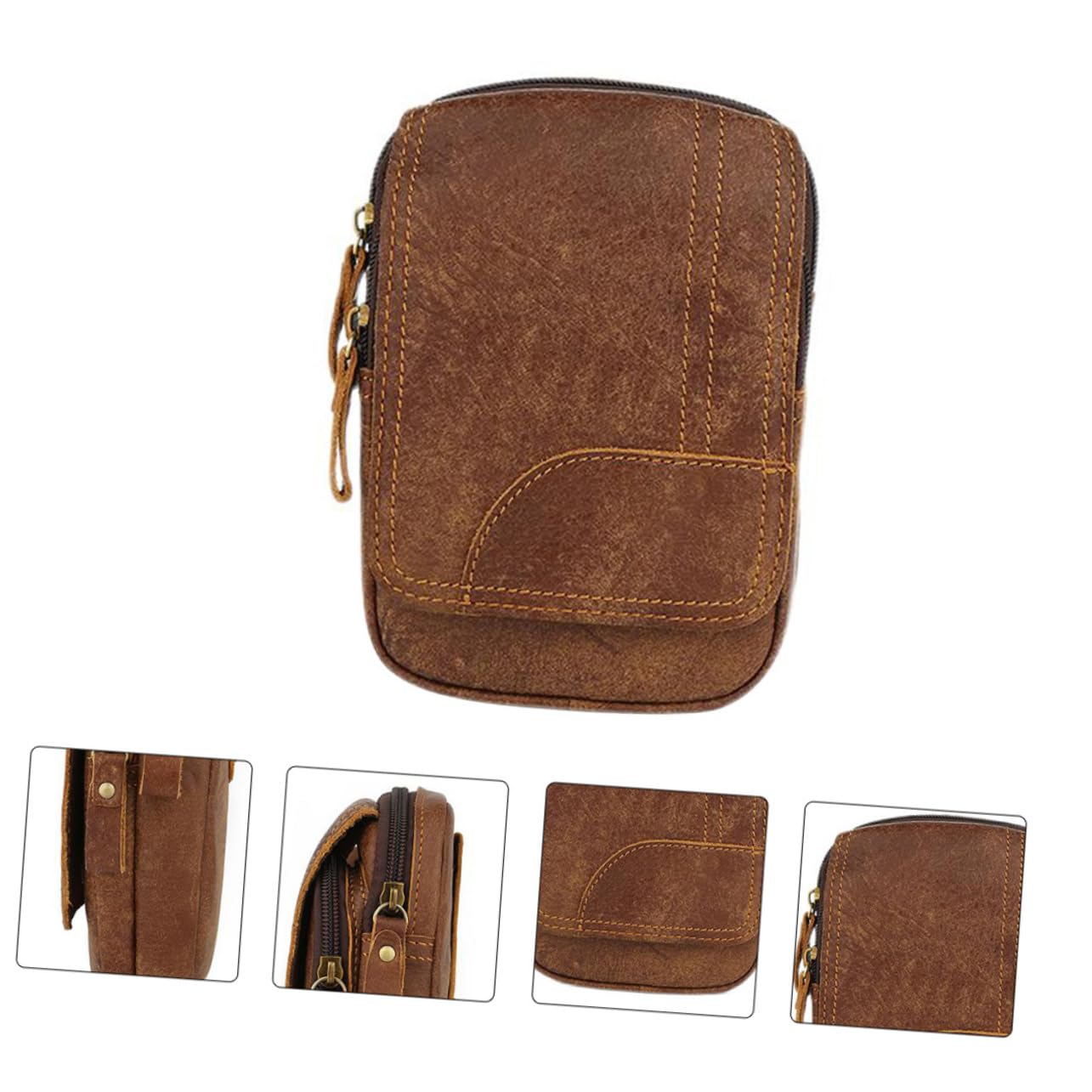 VALICLUD Riñonera de Cuero Multifuncional Marrón, Bolsa para Teléfono Móvil, Tamaño Compacto, Resistente al Desgaste, para Hombres, Uso en Deportes al Aire Libre, Senderismo y Ciclismo