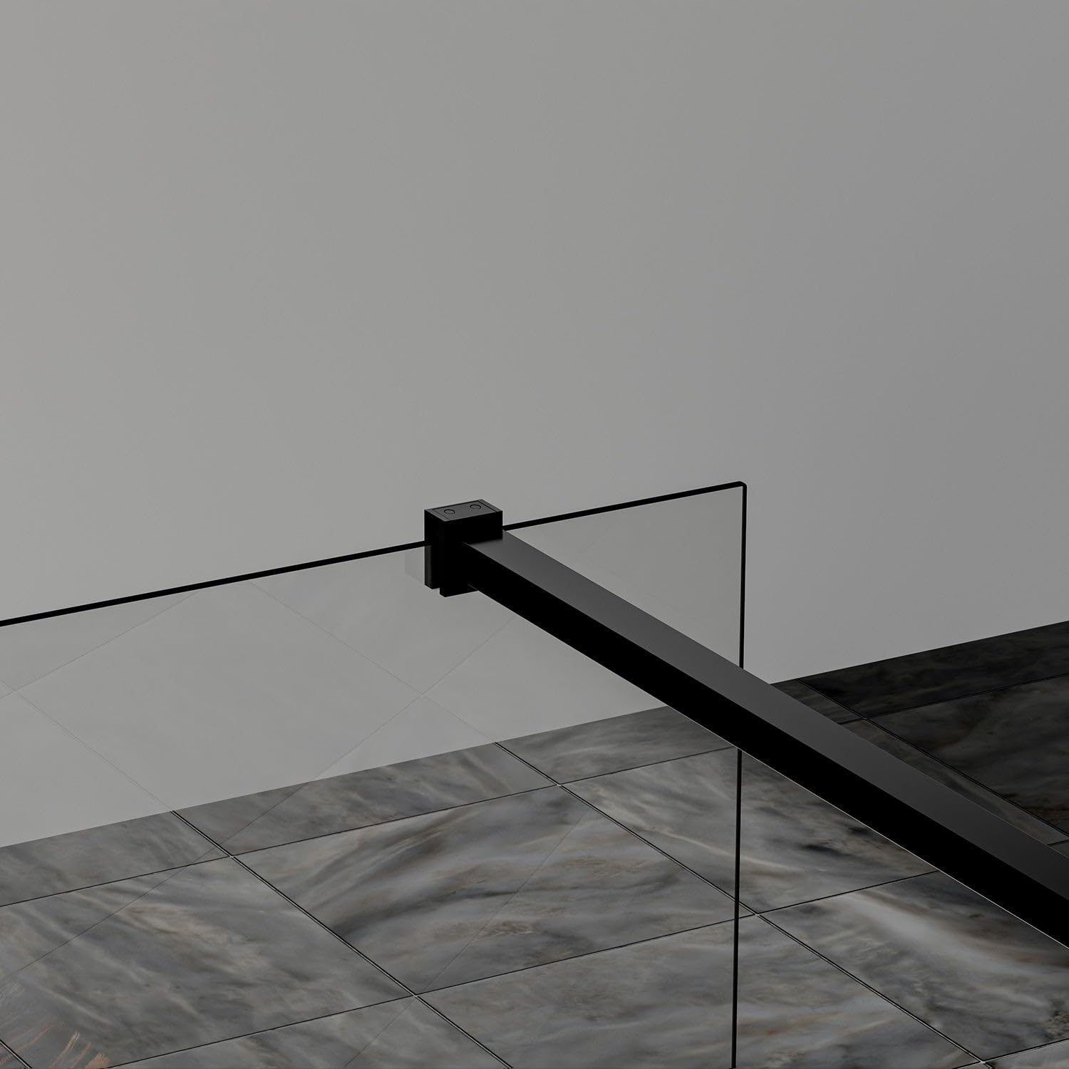 Paroi de douche à l’italienne 50×200 cm - Verre Securit 8 mm - Profilé et barre de stabilisation 90 cm - Aluminium noir mat
