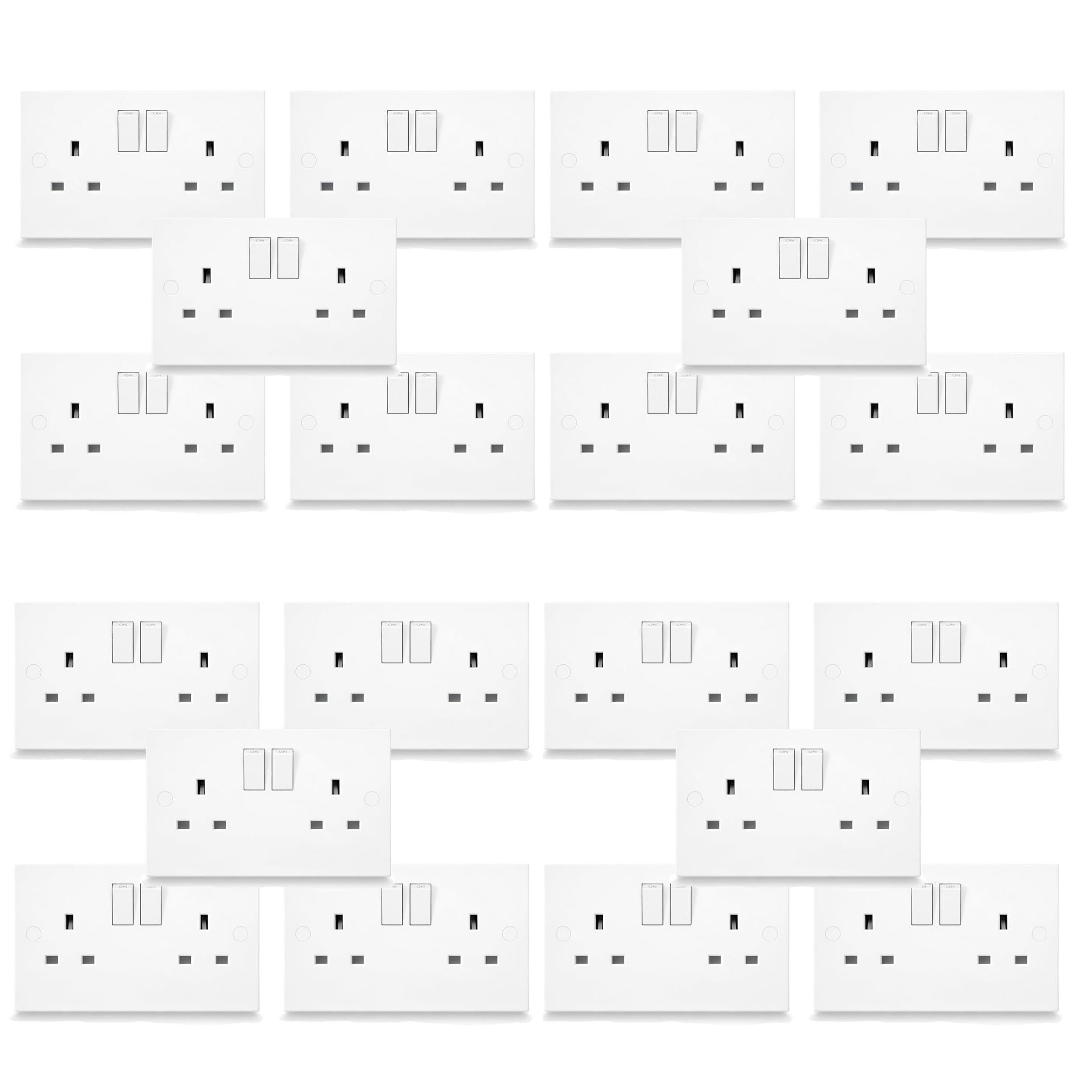 SHPELEC White Square Edge 2 Gang 13A Switched Socket | Double Plug Socket | BS 1363 Approved | Twin Mains Wall Socket for Home & Office