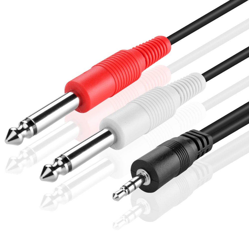 TNP Products 3.5mm Audio Cable to 6.35mm Dual TS Cable 15-Feet to to TRS Splitter Male Y-Connector 1/4 to 1/8 Audio Cable Stereo to Mono Adapter Cable Breakout Audio Connector