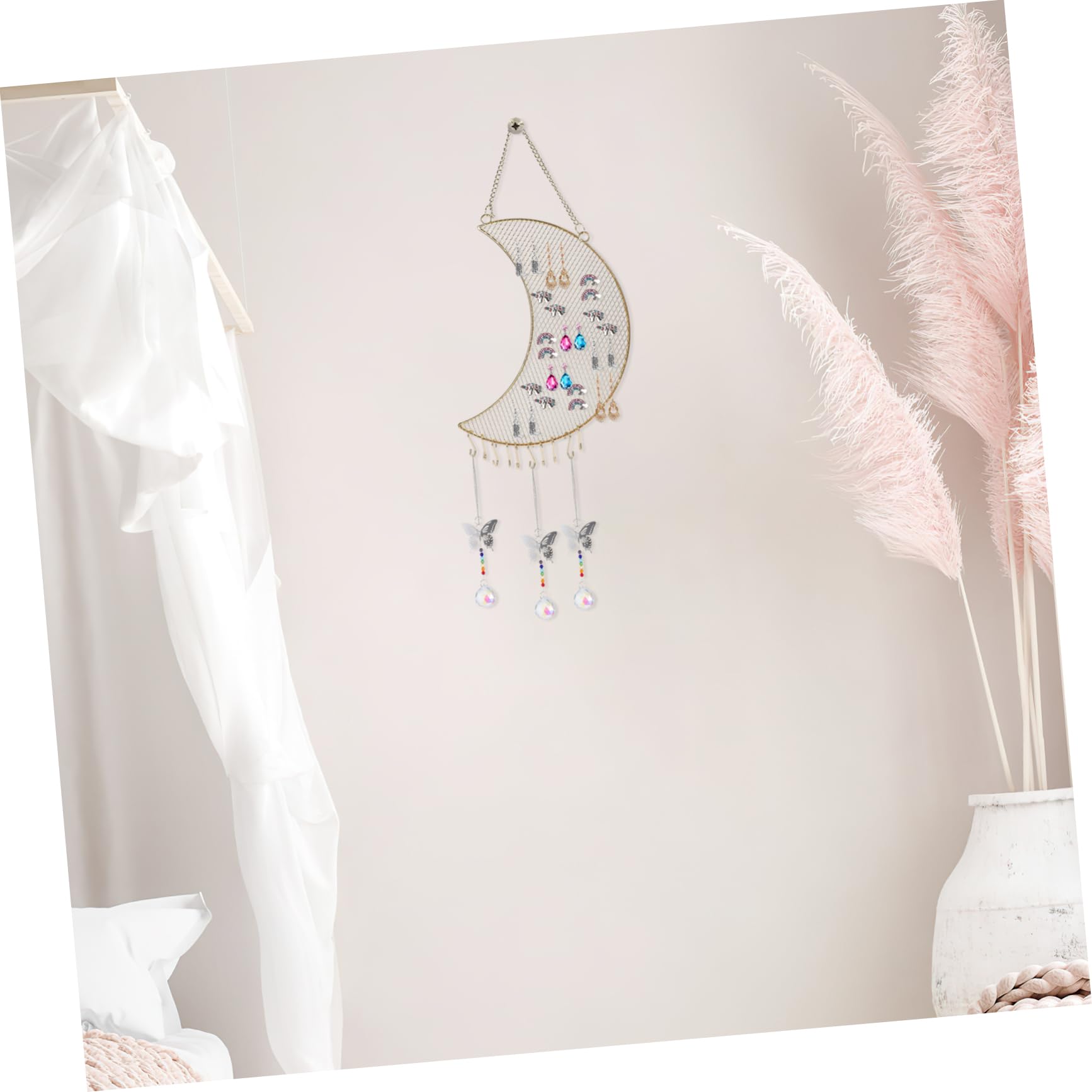 COLLBATH Moon Wall Hanging Jewelry Organizer Durable Necklace and Dangling Earrings Display Holder with Showcase for Home Decor and Jewelry Organization