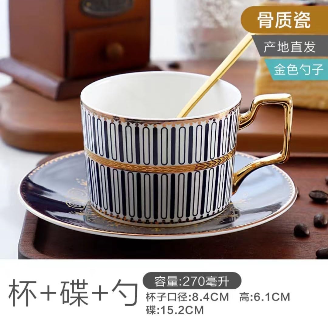 Einfache Keramik-Kaffeetasse*Milchtasse* Lustiges Kaffeetasse-Teetasse-Tasse- und Untertasse-Löffel-Set, modisch bedruckte Keramik-Kaffeetasse mit Goldgriff und Knochenporzellan, geeignet for Nachmitt