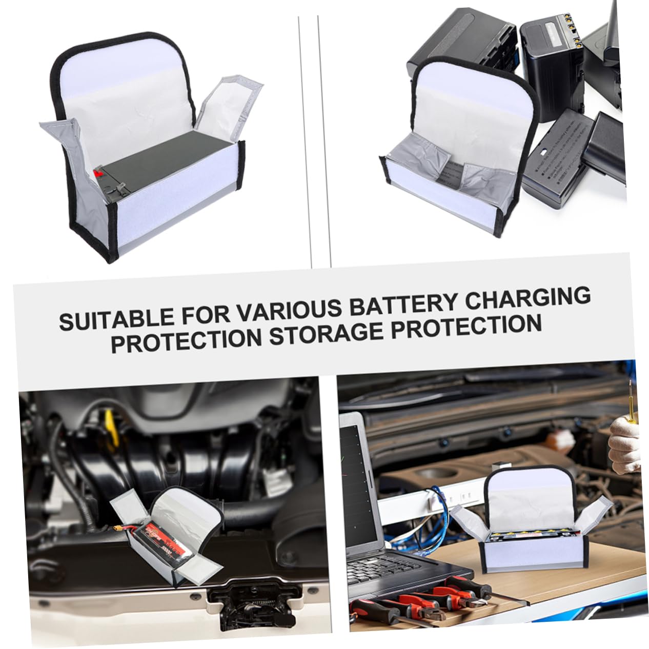 NUOBESTY 3 Set Borsa Antideflagrante Per Batteria Magazzinaggio Porta Della Batteria Cellula Borsa Batteria Ignifuga Sicurezza Silver Tessuto in Fibra Di 2 Pezzi*3
