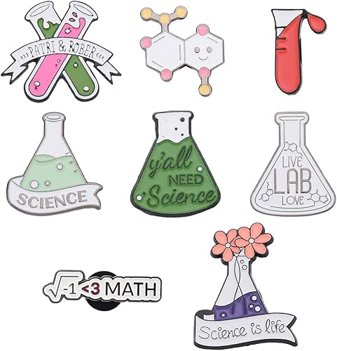 Miniatura 6 de SUNNYCLUE 1 caja de 8 estilos de ciencia esmaltada, pasadores de laboratorio, broches médicos a granel, juego de pines de solapa de laboratorio de