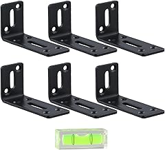 Adjustable Angle Bracket with 2 Long Slots, 6 Pieces L Bracket for Shelves, Angle Connectors with Bubble Level, Square Floating Shelf for Furniture Assembly, Load 60 kg