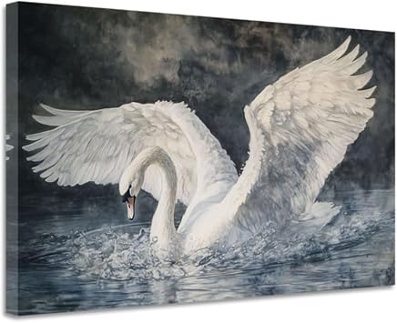 CGXLB White Swan Wall Art Swan Lake Pictures Nature Landscape Wall Decor Bird Canvas Prints Wildlife Paintings for Home Office Living Room Decor 12"x18"