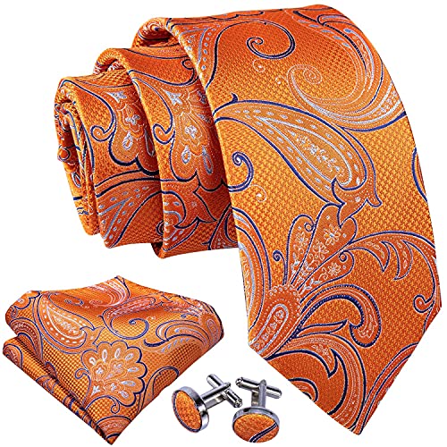 Image of Barry.Wang Men Ties Paisley Woven Silk Necktie Set with Pocket Suqare Cufflinks Formal