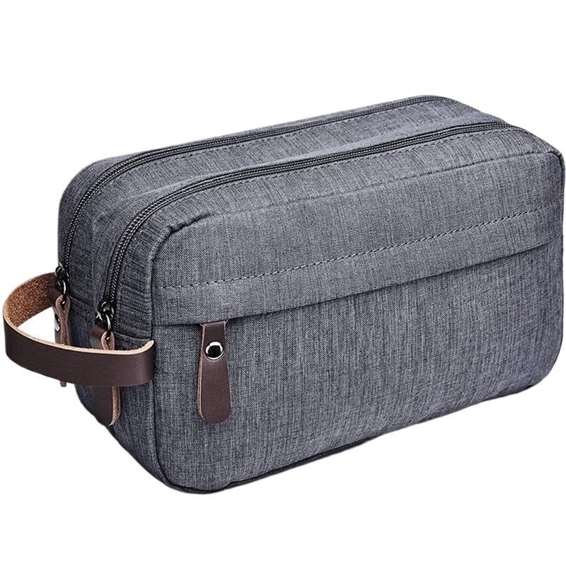 Beauty Case Casual in Tela con Manico in Pelle, Borsa da Viaggio per Uomo, da Bagno e da rasatura, Organizer Impermeabile per Articoli da Toilette da Donna.
