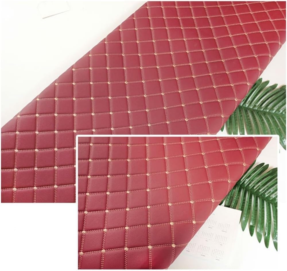 Diamond Quilted Foam Faux Leather Vinyl Fabric Upgraded Non Slip Backed DIY Automotive Headliner Headboards 63" Wide(Wine red,1.6x3m)