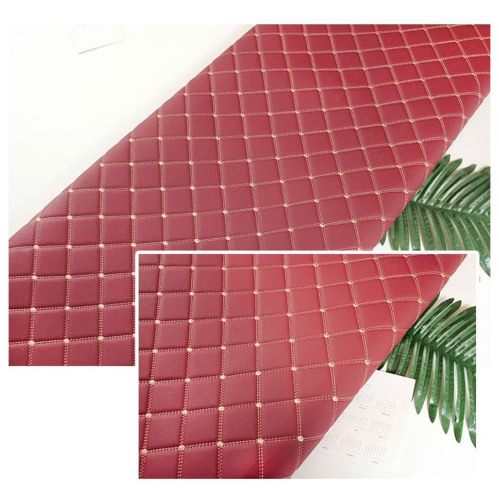 JNTFNE Quilted Faux Leather Vinyl PVC Fabric Waterproof Diamond Stitch Padded Cushion Linen Wadding Backing Upholstery(Burgundy,1.6x7m)