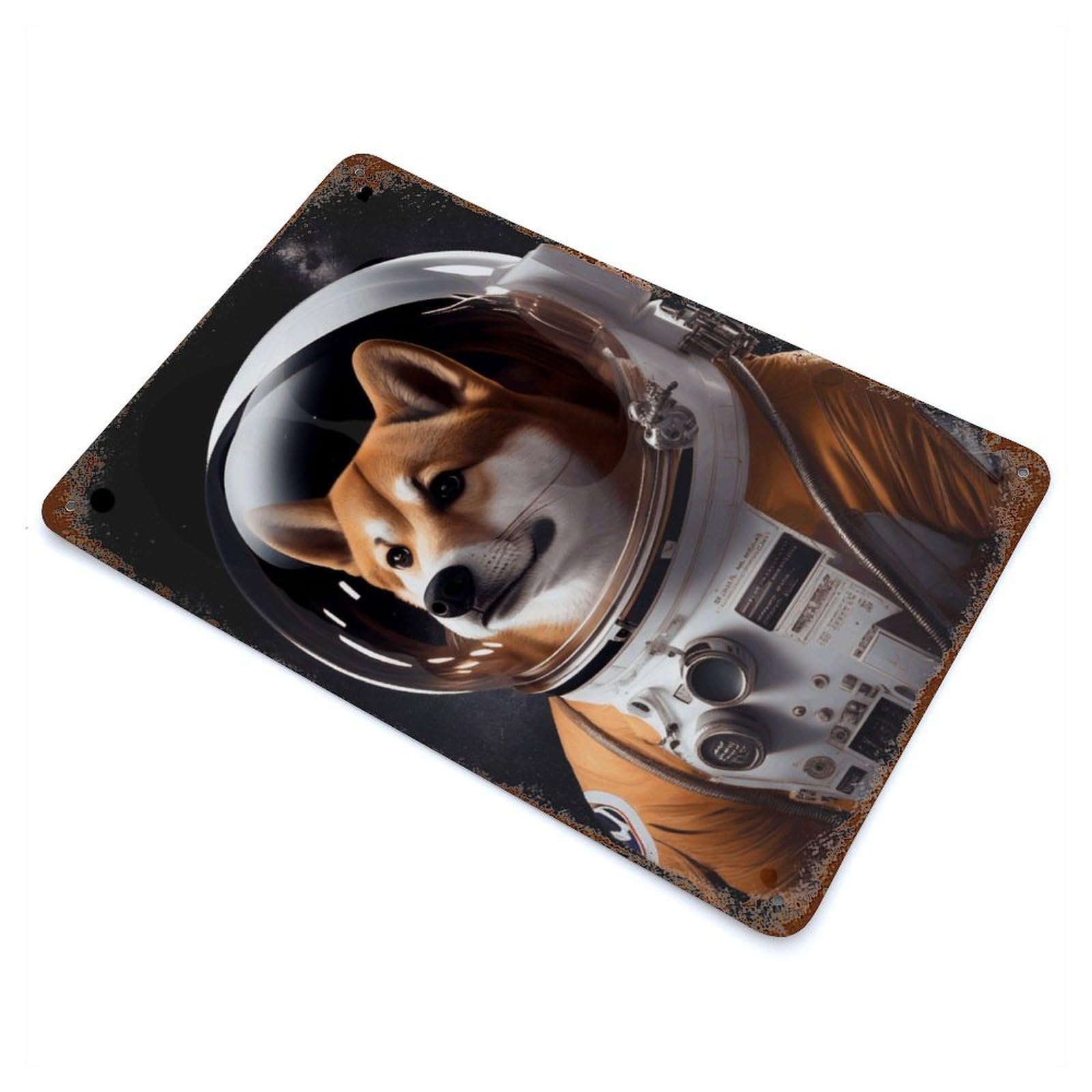 Shiba Inu Astronaut Vintage Rust Metal Sign 11.8"x7.9", for Basement, Hobby Room And Garage Decor, Farmhouse Wall Decor