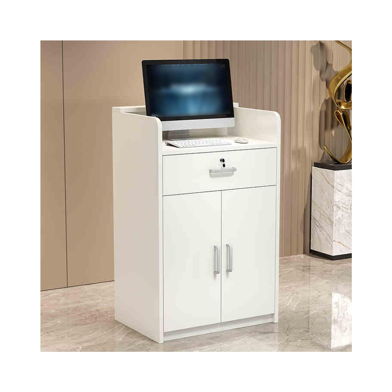 Bureau de réception élégant blanc de 80 cm – Table de comptoir moderne pour bureau et vente au détail – Réception élégante parfaite pour les caisses et le service client