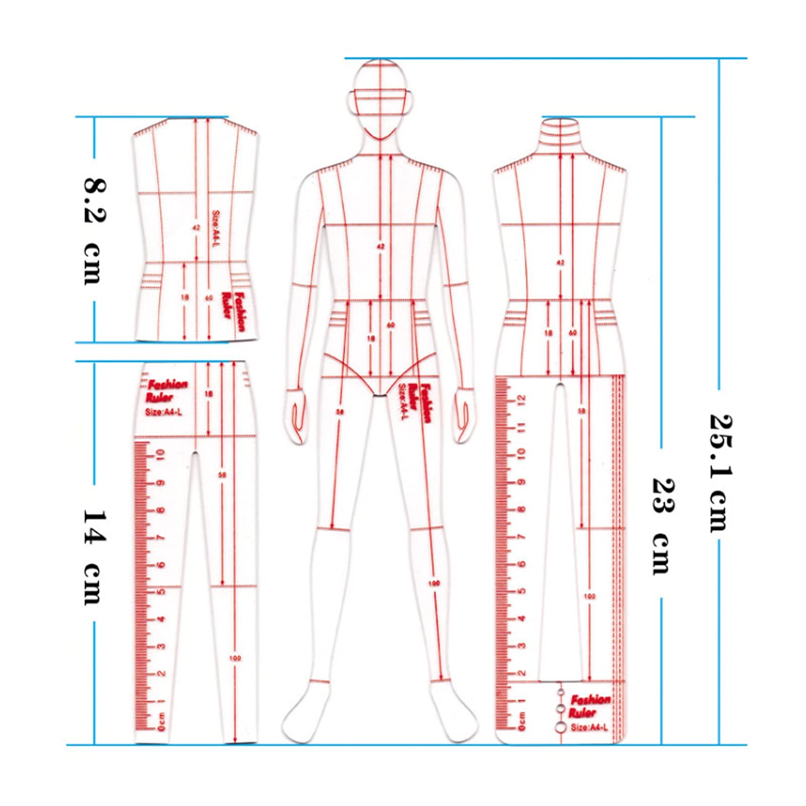 Righello Modello Curva Righelli per Abbigliamento Umanoide Acrilico Trasparente, Righello Modello di Design per Abbigliamento, Strumenti per Cucire di Misurazione Dell'Abbigliamento(Size:A)