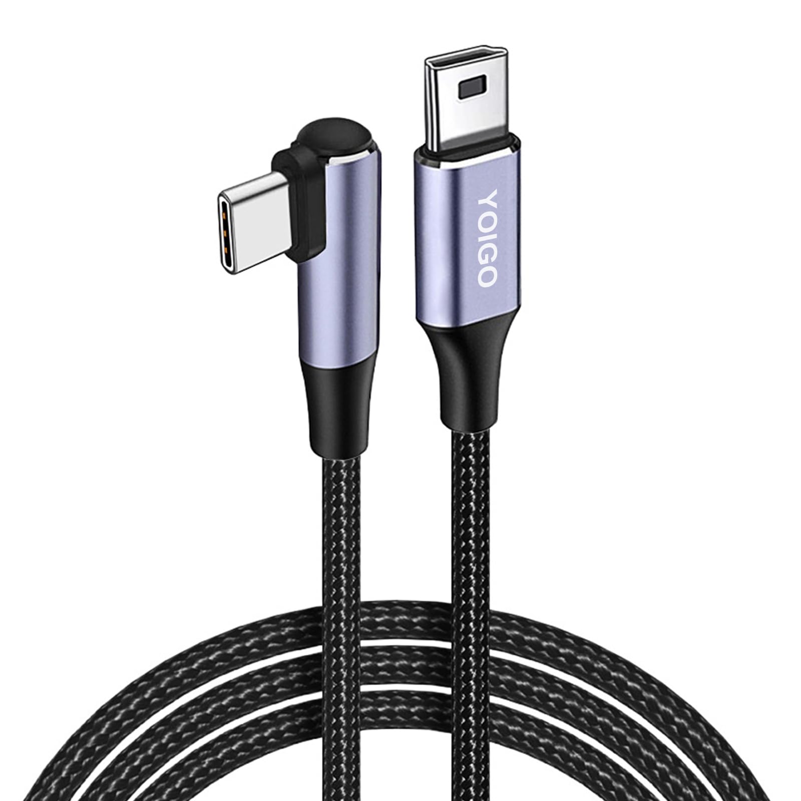 YOIGO USB C to Mini USB Cable, 3.3 ft. 90 Degree USB Type C to Mini USB 5-Pin Cable for Game Controllers, Cameras, GPS, Car Cameras