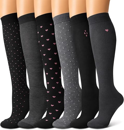 Copper Compression Socks for Women & Men (6 pairs) - Best Support for Nurses, Running, Hiking, Recovery - Large-X-Large - Pink -shaped heart-2