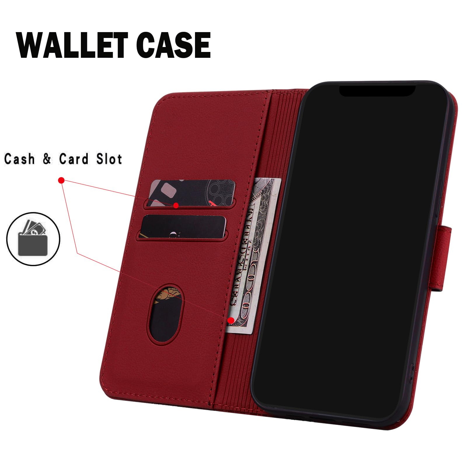 Custodia Portafoglio TEYYOS Per Xiaomi Redmi Note 12 4G – Pelle PU E TPU, Con Slot Carte E Contanti, Rosso - 2