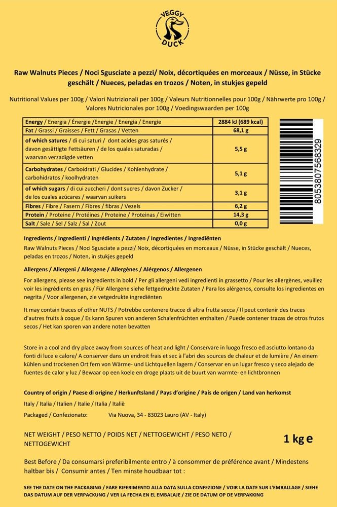 Veggy Duck - Nueces Naturales Sin Cascara (1Kg) - Origen Italia | Sin Sal