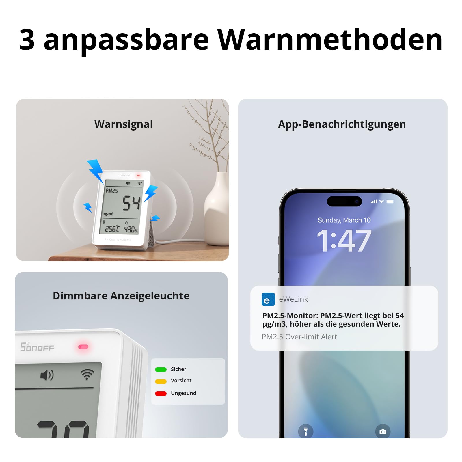 SONOFF Smartes Monitor für Raumluftqualität PM2.5 PM10 Temperatur Feuchtigkeit Sensor Matter-kompatibel 2.4GHz WiFi 3.73-Zoll Bildschirm