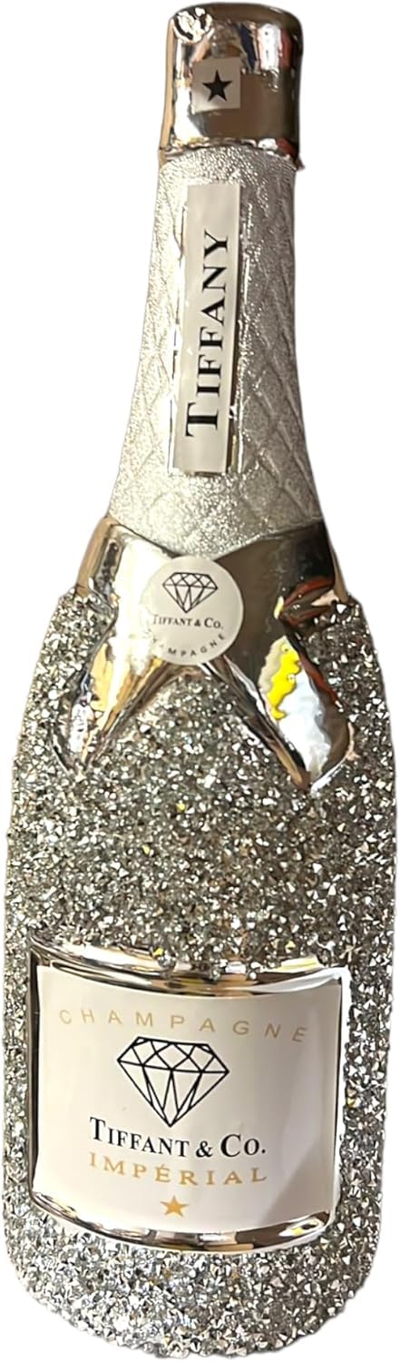 Segoy Silver Crushed Diamond Sparkle Bottle Ornament, Large Crystal Glitter Sparkly Bottle Home Decoration 30Cm