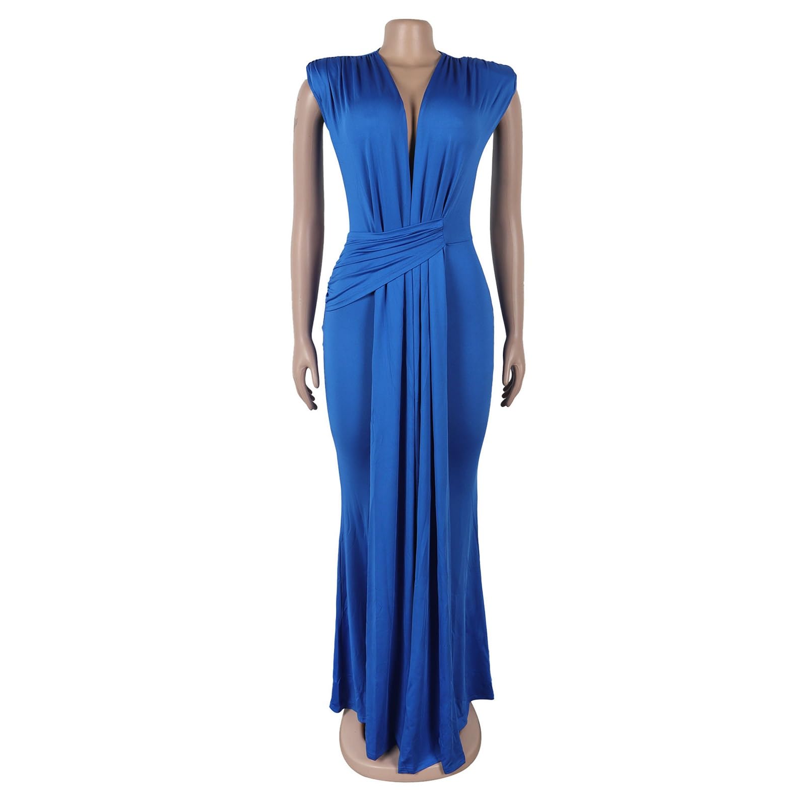 Vestido Largo con Escote En V Profundo, Cintura Fruncida, Corte Entallado y Bajo De Sirena, Ideal para Fiestas Nocturnas y Diversos Eventos