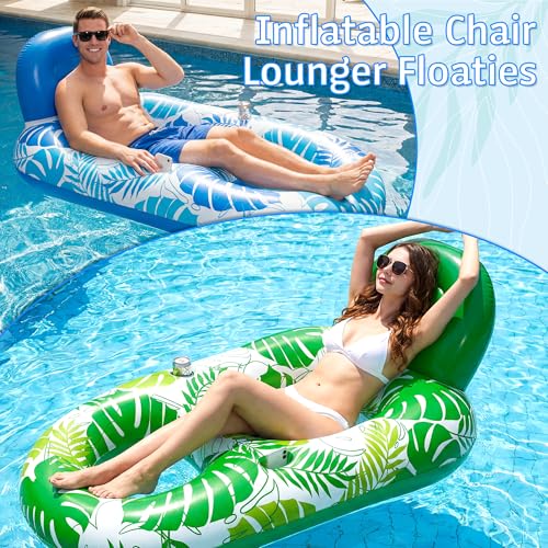 FindUWill 2 Pack Inflatable Pool Floats Adult- 65"x42" Inflatable Pool Float Lounger, Pool Lounger Raft Floaties with Cup Holder, Backrest for Travel Lake Pool Party Beach by FindUWill - Used condition - Image 6