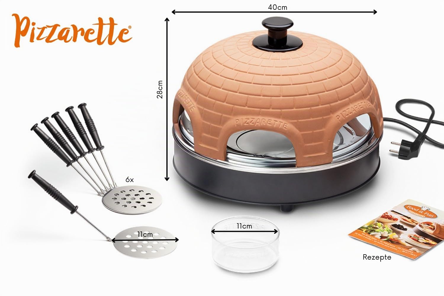 Emerio PO-115984 Horno para Pizza Eléctrico, Antiadherente, Incluye Espátulas y Cortapizzas, Libre de BPA, 1200W