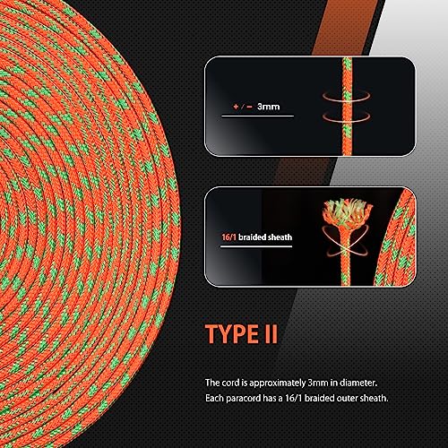 Abma Cord Paracord 425 lbs 3mm 100% Nylon 30M - Neon Orange & Neon Green, Multi Color-neon Orange & Neon Green, 30 Meters - Image 4
