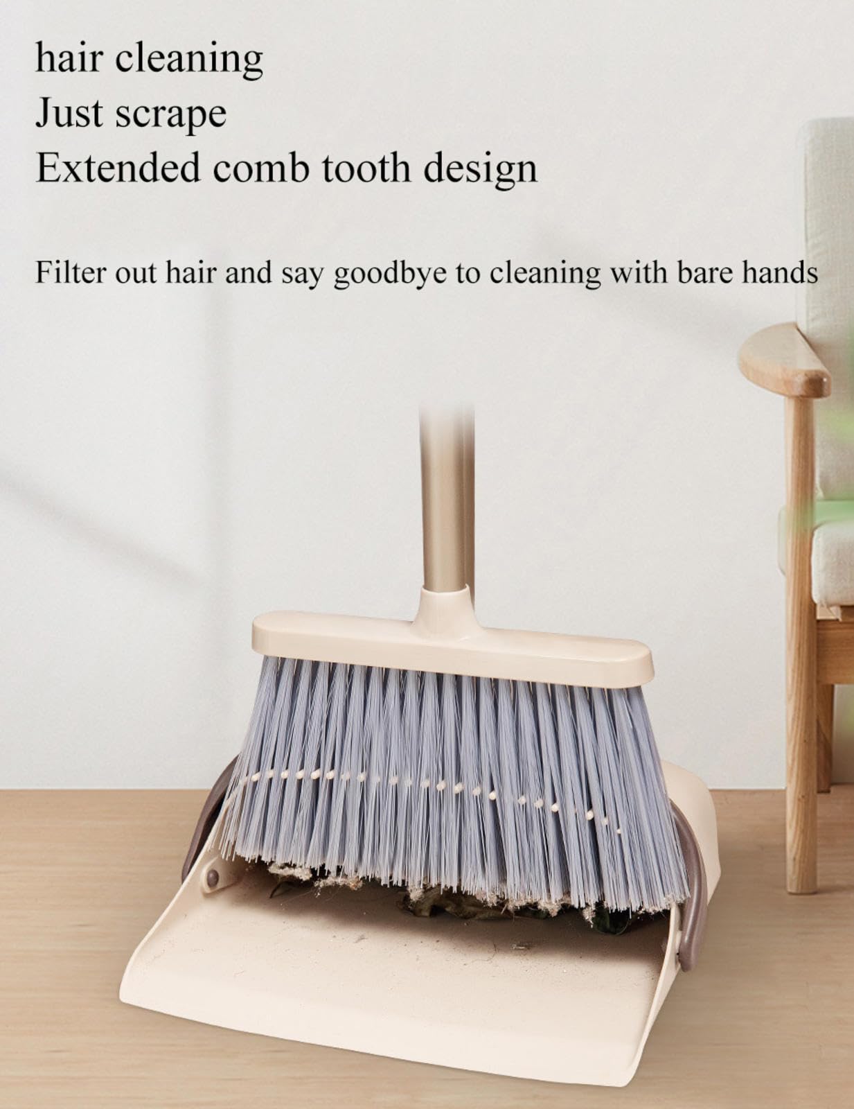 NIBHZ Ensemble de Pelle à Poussière de Balai à Dents de Peigne Coupe-Vent Vertical à Long Manche pour Le Nettoyage et Le Balayage de La Maison,White