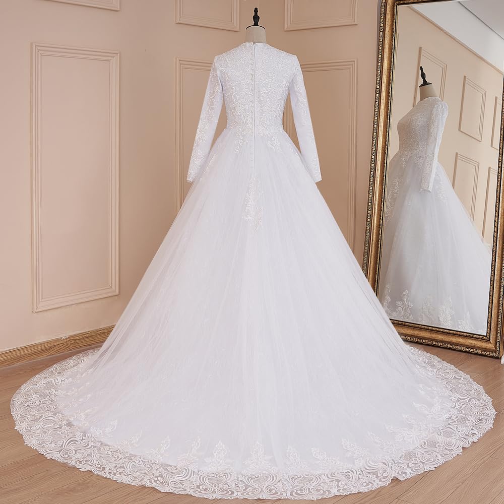 Abito da Sposa principesco Perline Pizzo Manica Lunga Grand Vestito da Sposa Lungo Treno BA-MU570