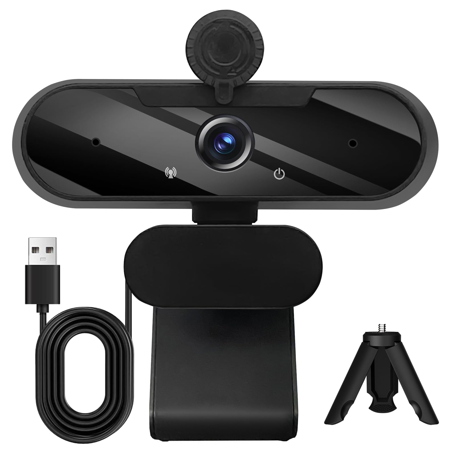 USB HD 1080P Video Webcam and Wide Angle Camera with Built-in Microphone and Rotatable Tripod,for Laptop Computer or Desktop PC,Great for Live Streaming.Calls.Video Conferencing(Black)