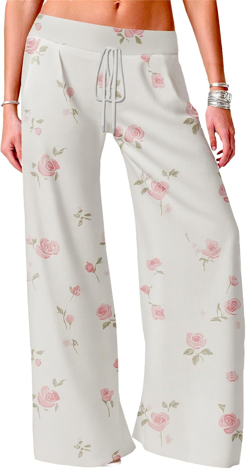 Wide Leg Lounge Pants Women Plus Size Elegant Trousers Elastic Waist Pants Drawstri...
