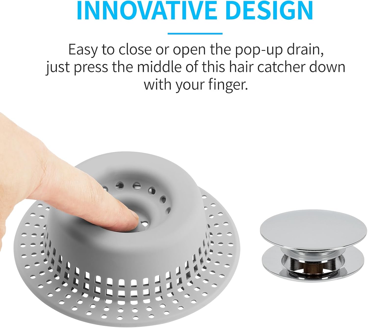 Shower Drain Hair Catcher, Bathtub Drain Cover Hair Trap Strainer Upgraded Protector with Silicone & Stainless Metal Designed for Pop-Up and Regular, Effective Without Slowing Drainage - Image 2
