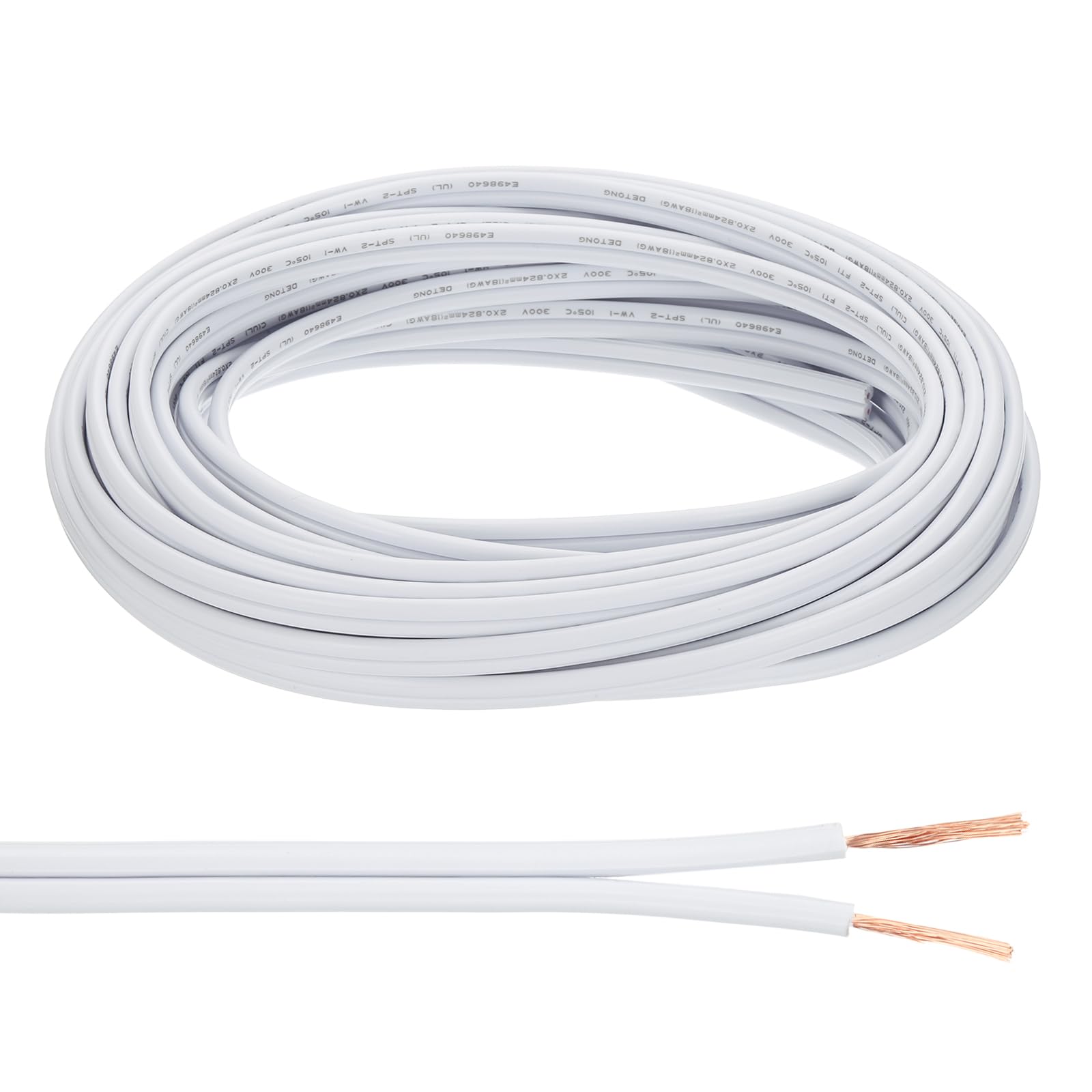 PATIKIL 33Ft 18/2 PVC Covered Wire, 300V SPT-2 Lamp Cord Insulated Heat Resistant Electronical Flexible Cable for LED Lamp Wire Audio Cable Speaker, White, UL Listed