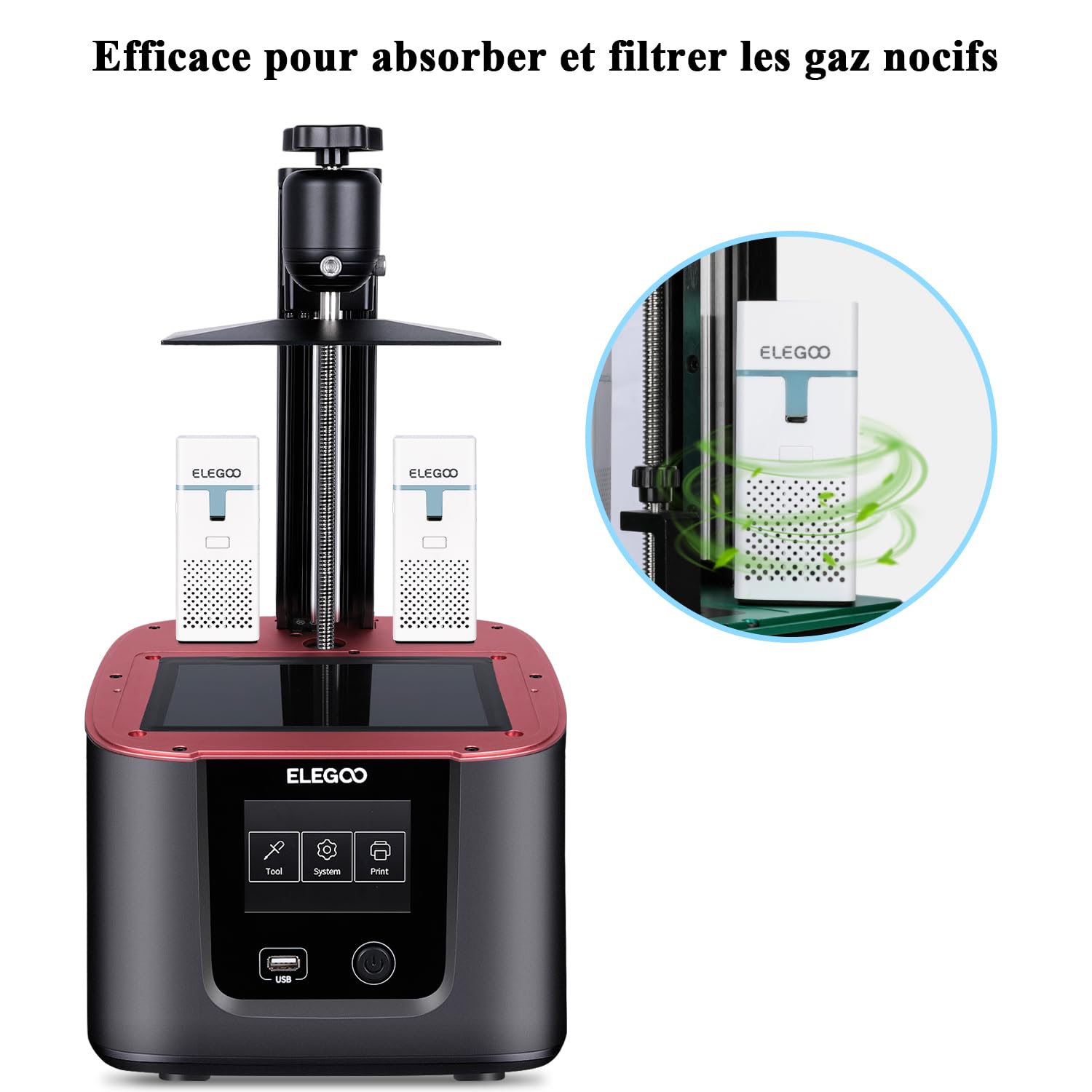 ELEGOO Mini Purificateur d'air avec Filtre à charbon actif pour Impression 3D résine par Imprimante 3D LCD/DLP/MSLA (Lot de 2)