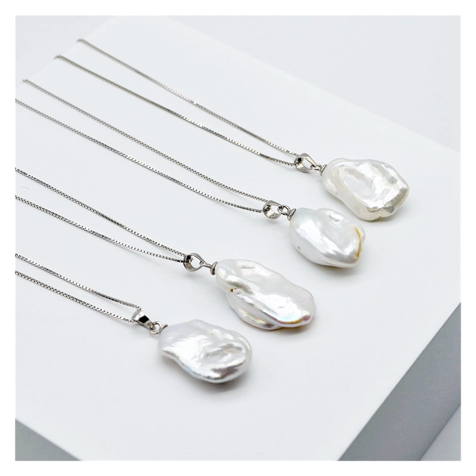Collane da donna Collana con ciondolo ragazza, stile barocco, perla piatta irregolare, collana in argento sterling 925, collana in argento da donna accessori alla moda