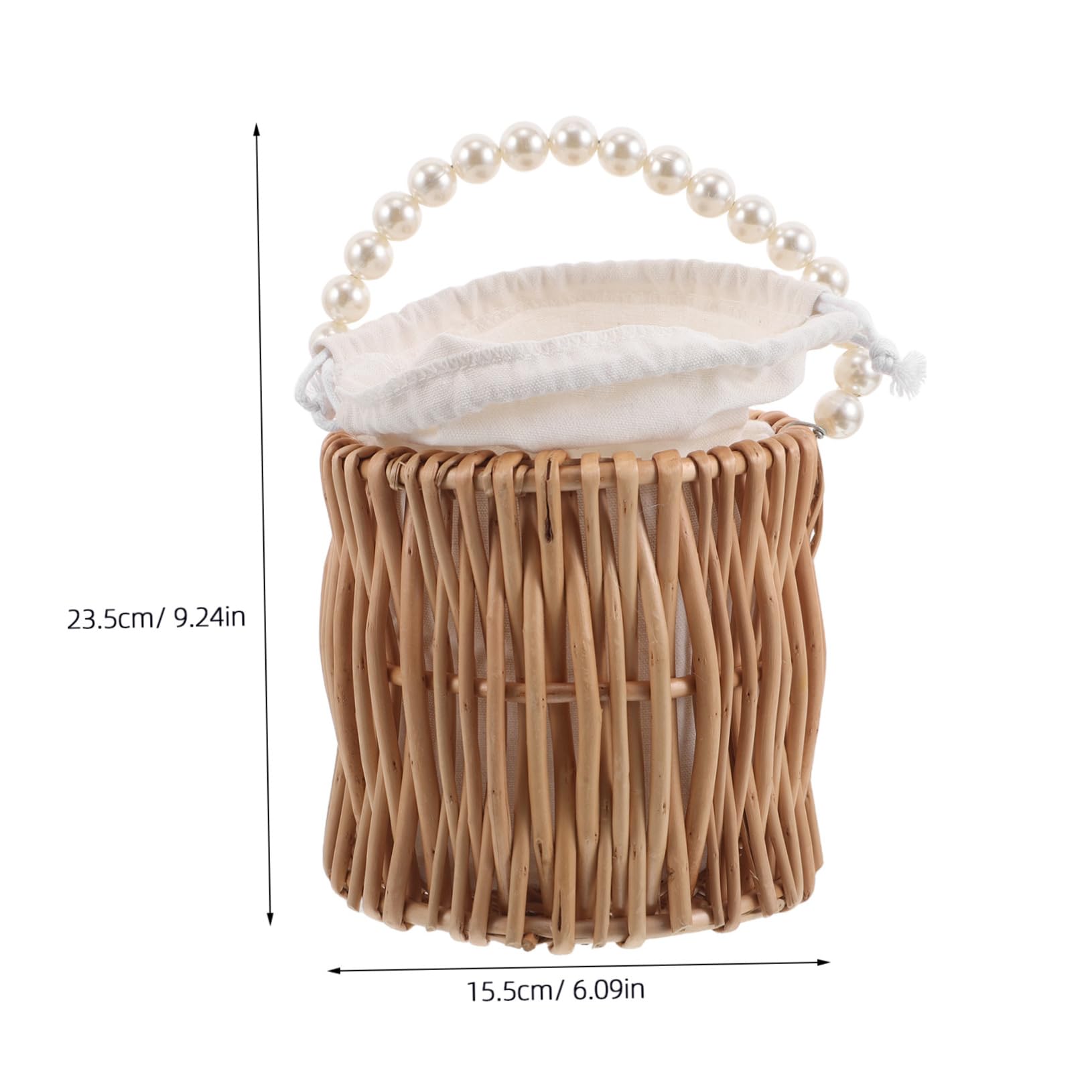 Ipetboom Handwoven Rattan Storage Basket with Romantic Pearl Handle for Beach Weddings Outdoor Events and Home Organization