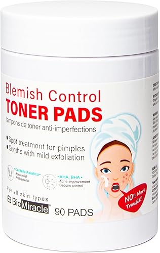 BioMiracle Almohadillas de tóner para control de imperfecciones, tratamiento de manchas para imperfecciones, exfoliación suave, calmante (90
