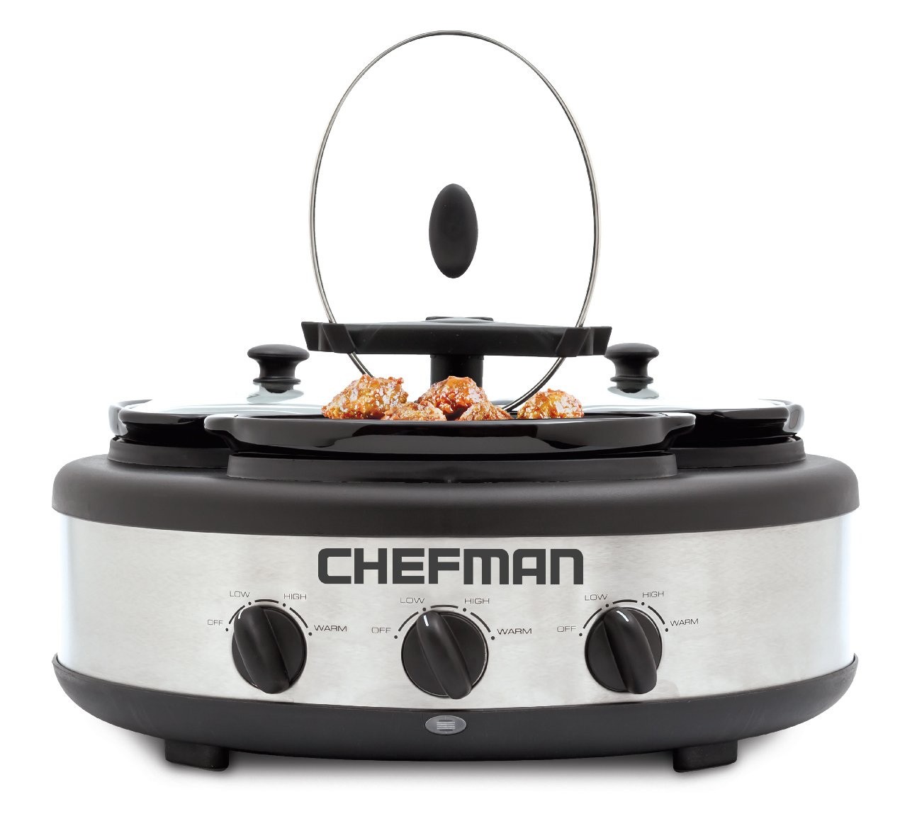 Chefman Triple Slow Cooker Buffet Server with 3 Removable 1 5 Qt Oval Crocks Pot Inserts Individually Heat