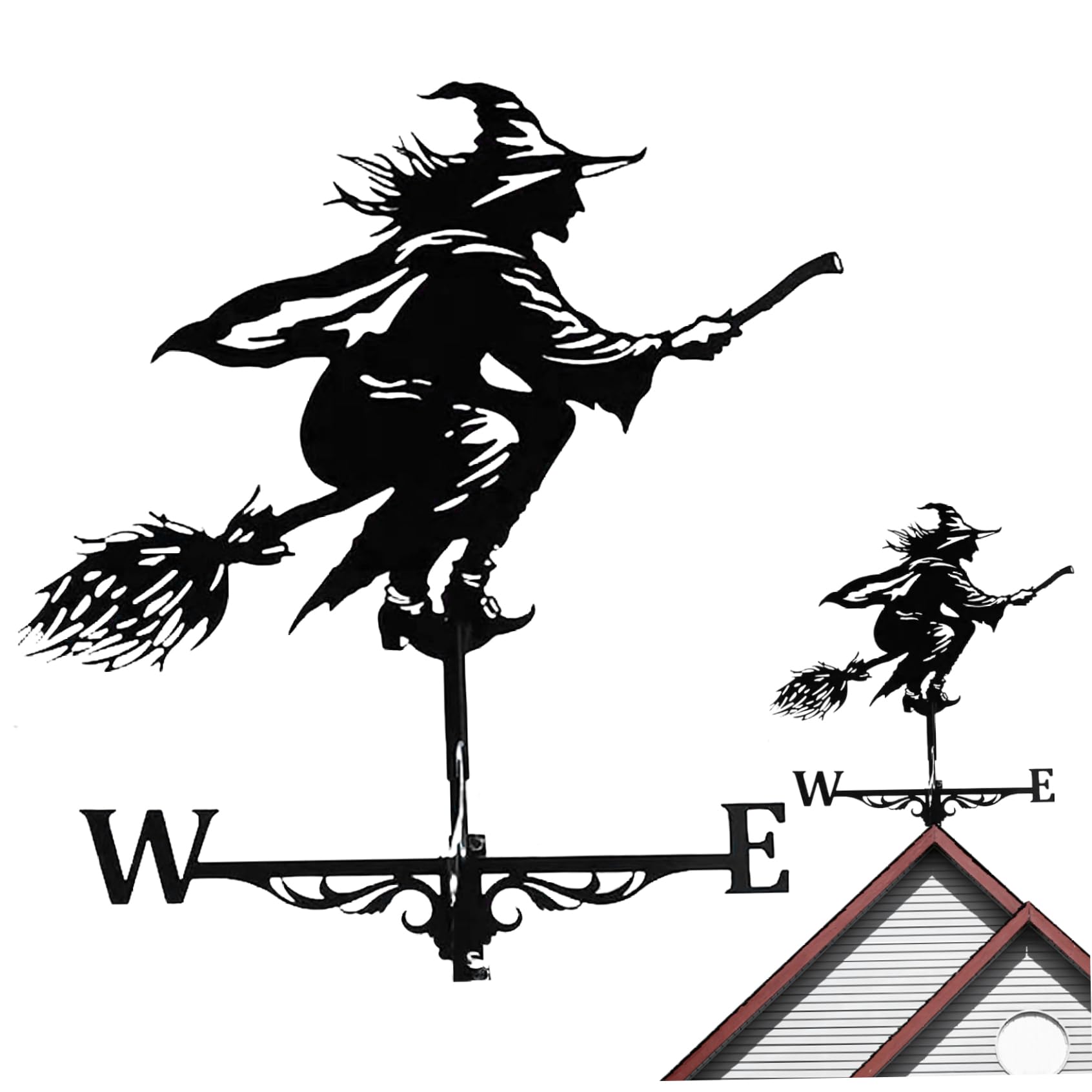Wetterhahn Wetterfahne für Garten Hexenwetter Vane für Gartenschuppen Hexenwind Vane 37x60 cm Metall Black Hohlwind Richtung Indikator Dachhalterung für Farm Yard Gavoebo Dekor