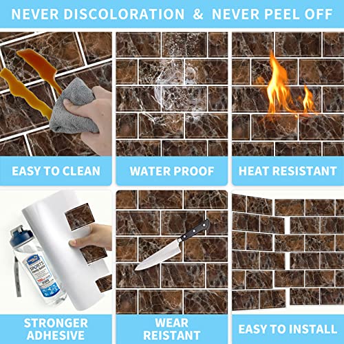 Urcolor 10-Sheet Peel And Stick Backsplash For Kitchen,12"X12" Self Adhesive Wall Tile On Back Splashes For Bathroom Brown Marble #TOP4
