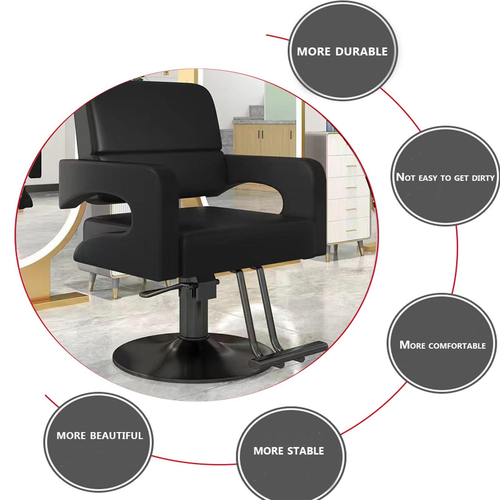 Strapazierfähiger hydraulischer Friseurstuhl, höhenverstellbar, mit bequemer Rückenlehne, wasserdichtes Design für professionelle Haarstylisten