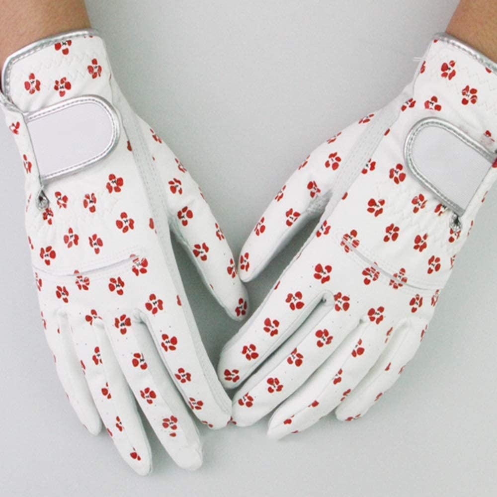 GAENZA Nuevo Guantes de Golf para Mujer, Guantes Transpirables cómodos de Lycra elástica de PU Impermeables Impresos, Guantes de Dedo Completo para Exteriores, Blanco Guantes de Invierno