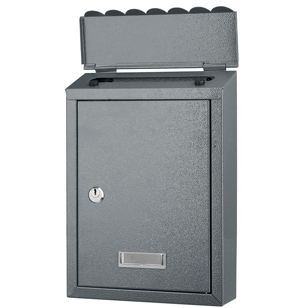 Bakaji Cassetta Postale da Parete in Acciaio Inox Buca Lettere per Posta da Esterno con Chiusura a Chiave (Grigio)