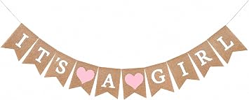 Its a Girl Burlap Banner for Baby Shower Decorations and Gender Reveal Party Light Pink Hearts
