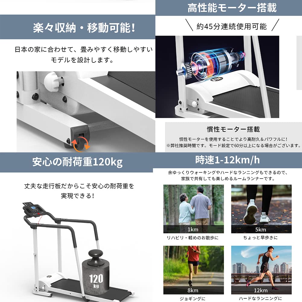 Amazon | 電動 ランニングマシン 手すり付き ルームランナー MAX12km/h 