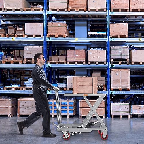 VEVOR Hydraulic Lift Table Cart, 500 lbs Load Capacity, 28.5-Inch Lifting Height, Manual Single Scissor Lift Table with 4 Wheels and Non-Slip Pad, Gray, Alloy Steel by VEVOR - Image 8